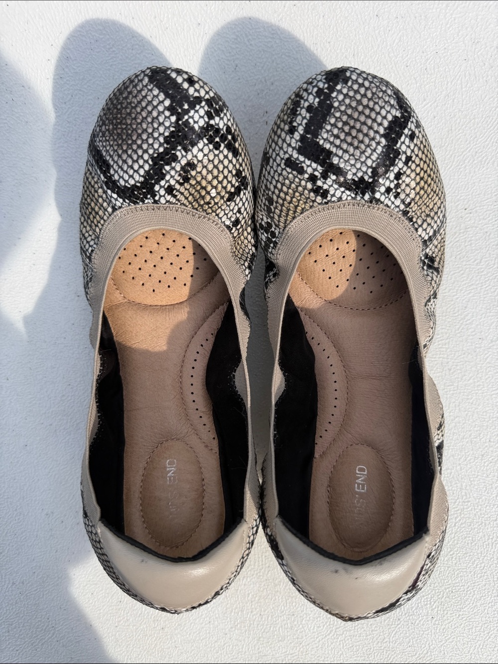Lands' End Women's Snake-Print Beige and Black Ballet Flats